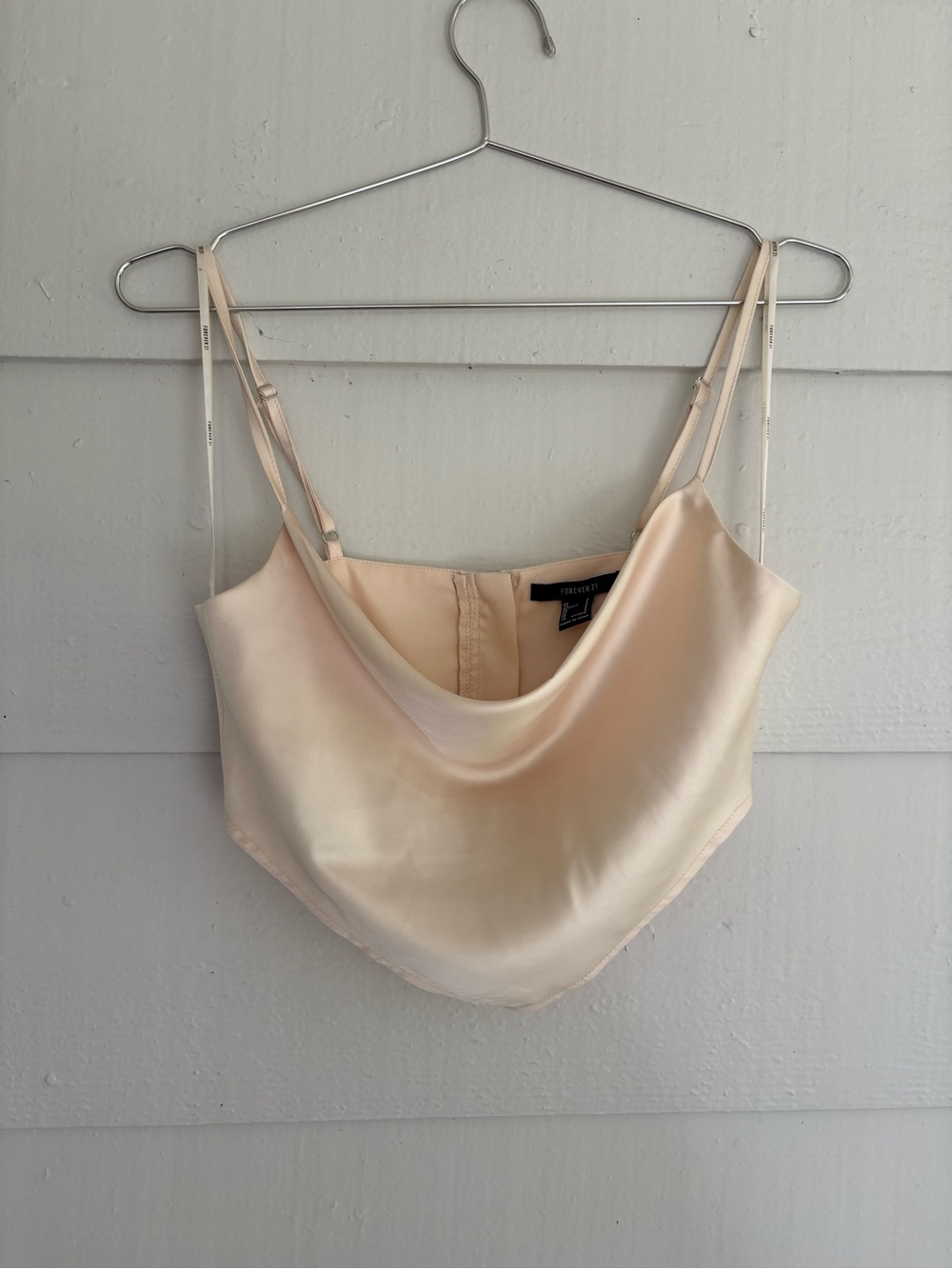 Forever 21 Satin Cowl Neck Scarf Hem Crop Top Size S Champagne Beige Y2K